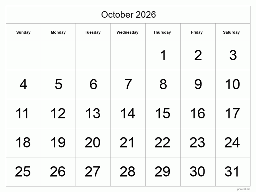 Printable October 2026 Calendar Free Printable Calendars