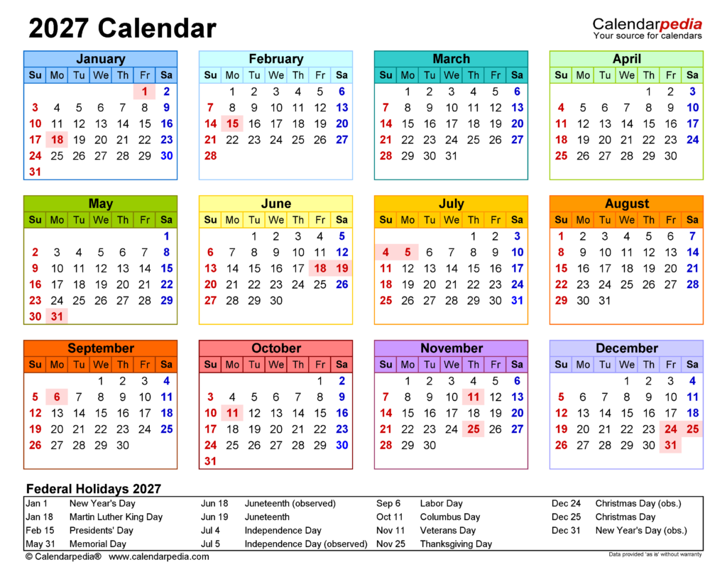 Printable Yearly Calendar 2027 A Comprehensive Guide Editable 