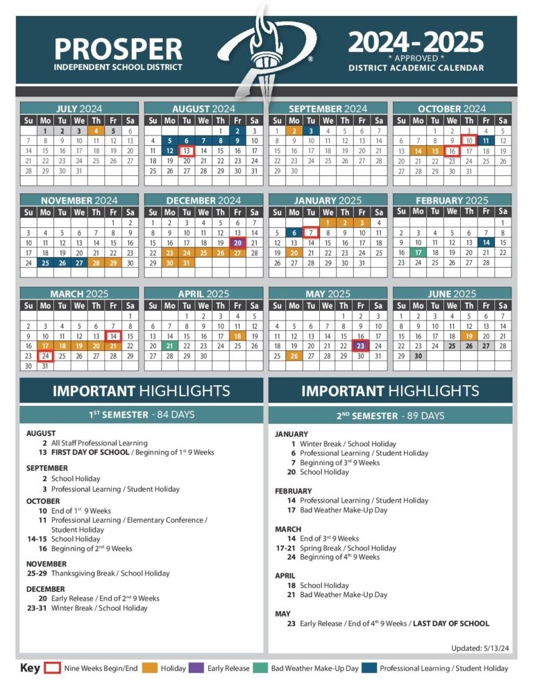 Prosper Independent School District Calendar 2024 2025