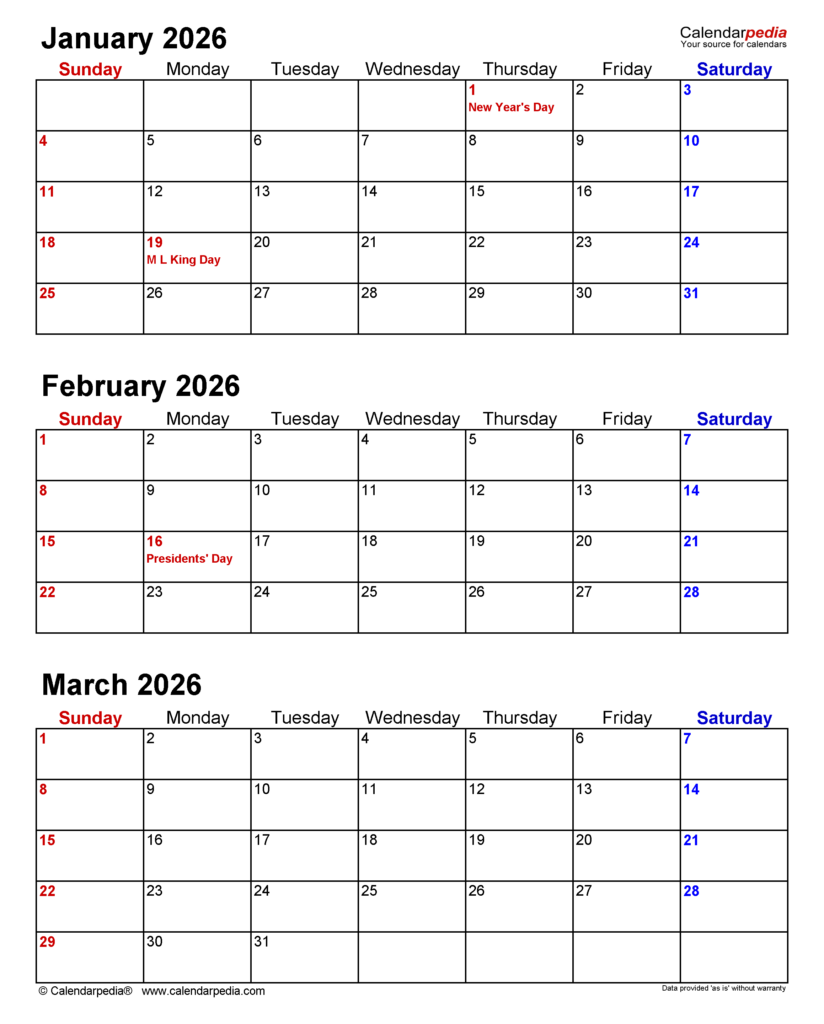 Quarterly Calendars 2026 Free Printable PDF Templates