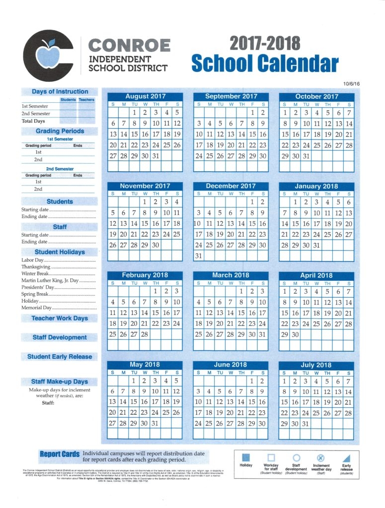 School Calendar Process Conroe ISD