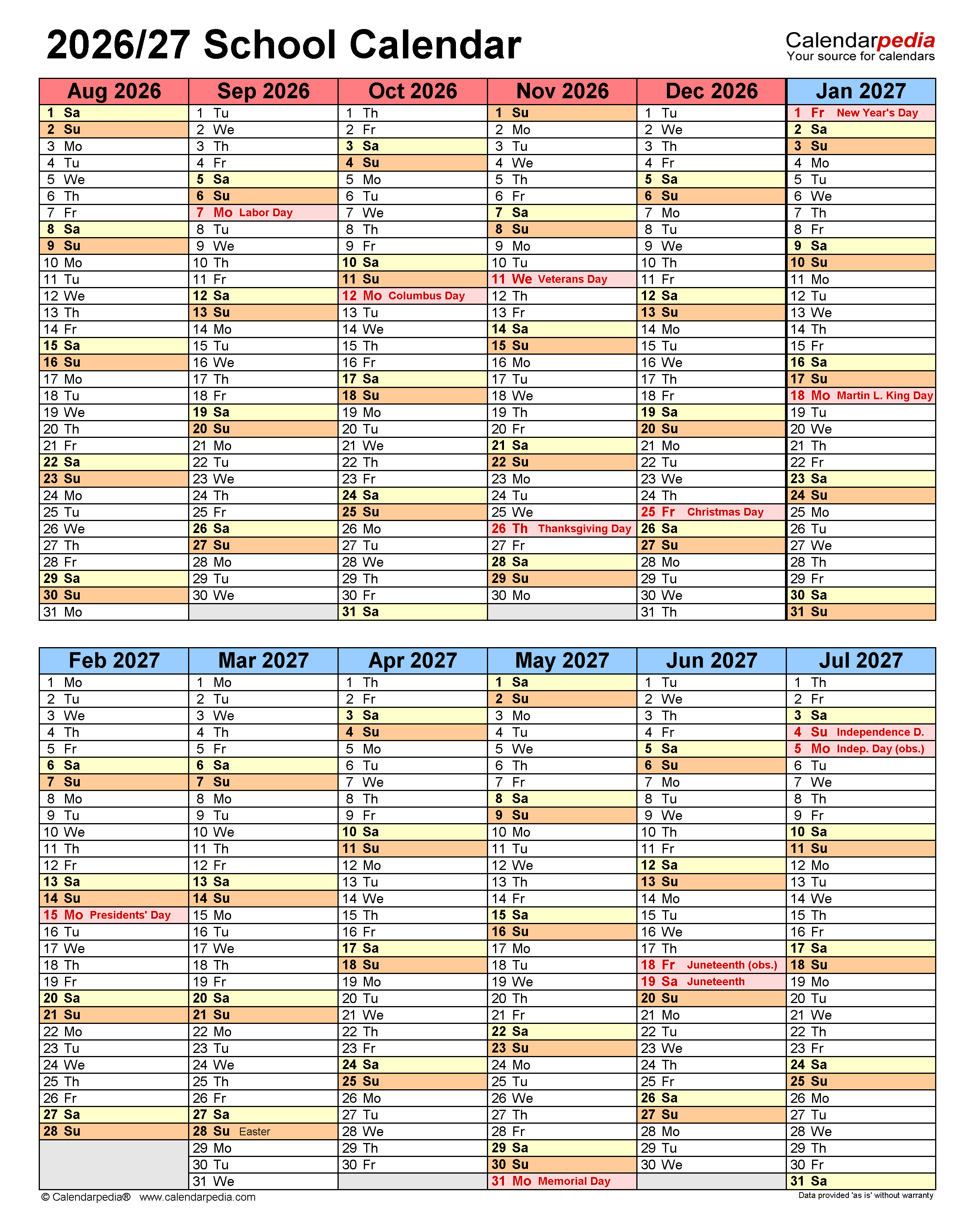 School Calendars 2026 2027 Free Printable PDF Templates