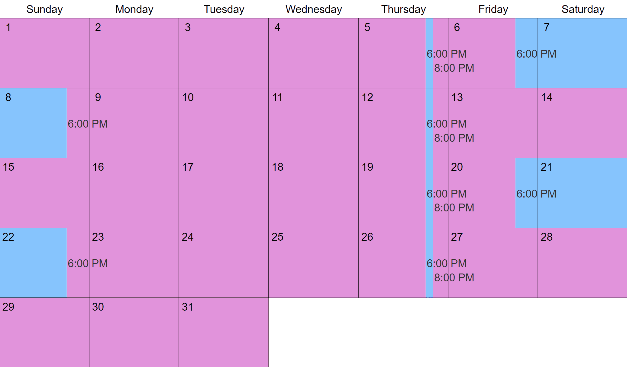 Texas Custody Calendar