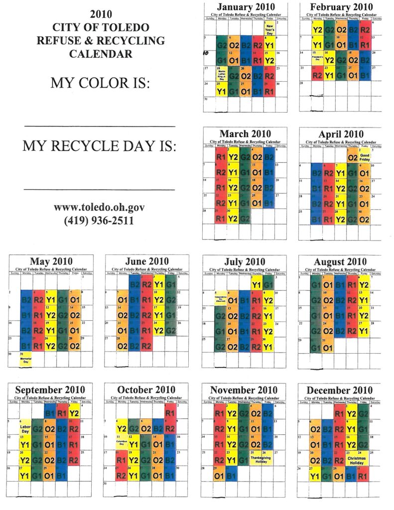 Toledo Garbage Pickup Calendar Printable Calendars AT A GLANCE