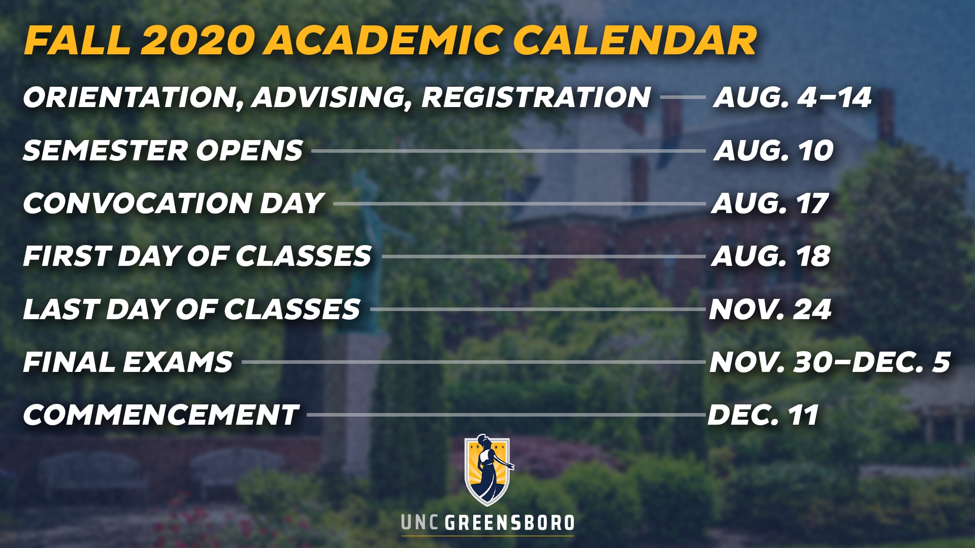 UNCG Fall Calendar R UNCG