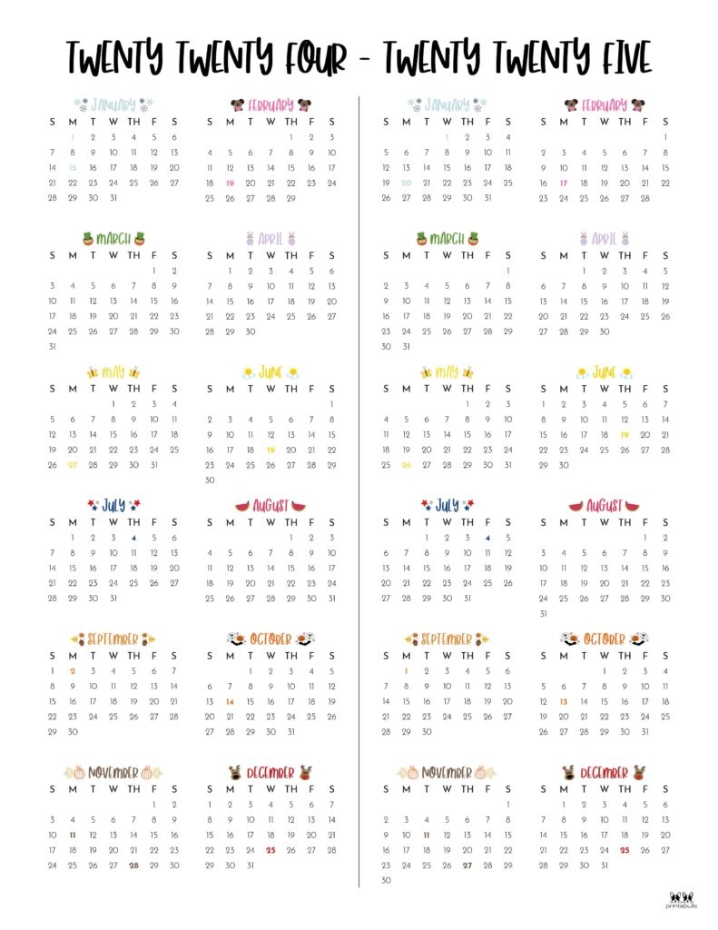 2024 2025 Two Year Calendars 10 FREE Printables Printabulls