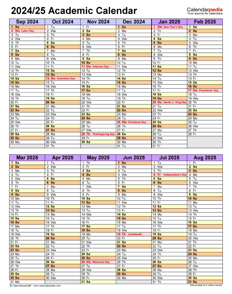 2024 And 2025 Academic Calendar Printable