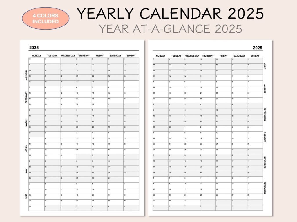 2025 At A Glance Calendar