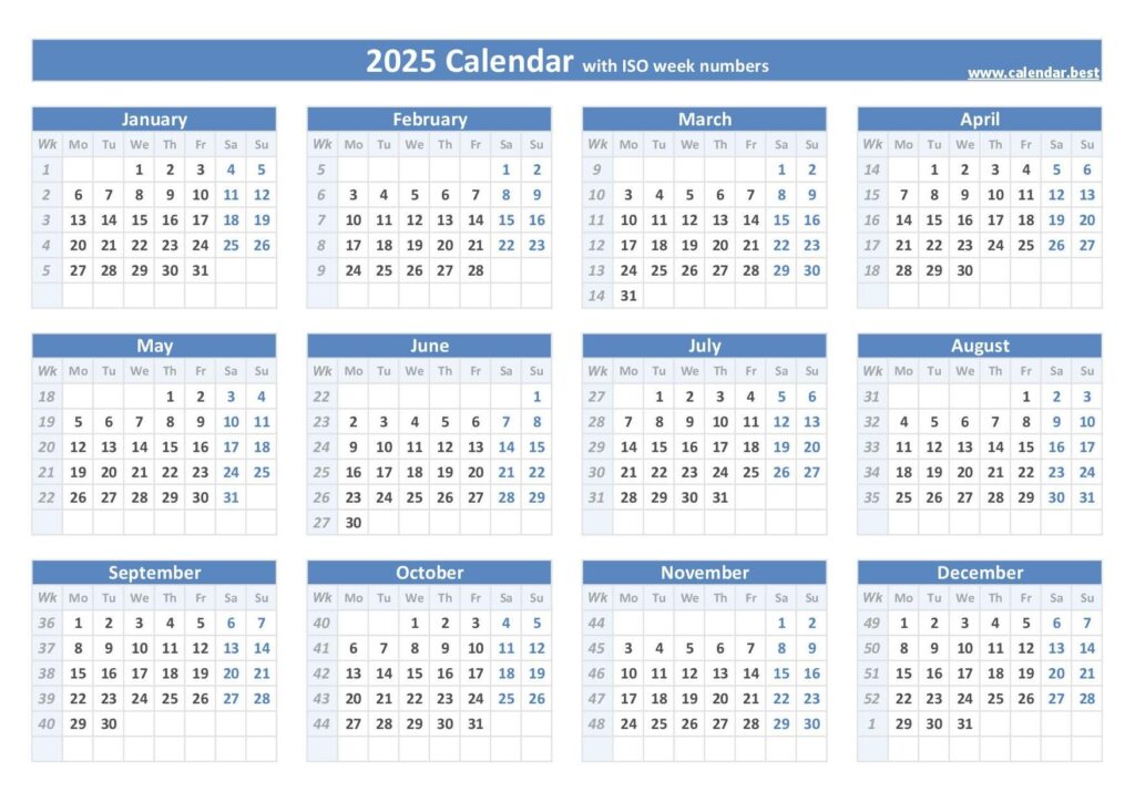 2025 Calendar Printable With Week Numbers Luca Faith