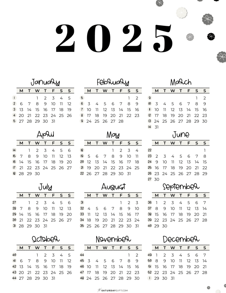 2025 Calendar Printable With Week Numbers Luca Faith