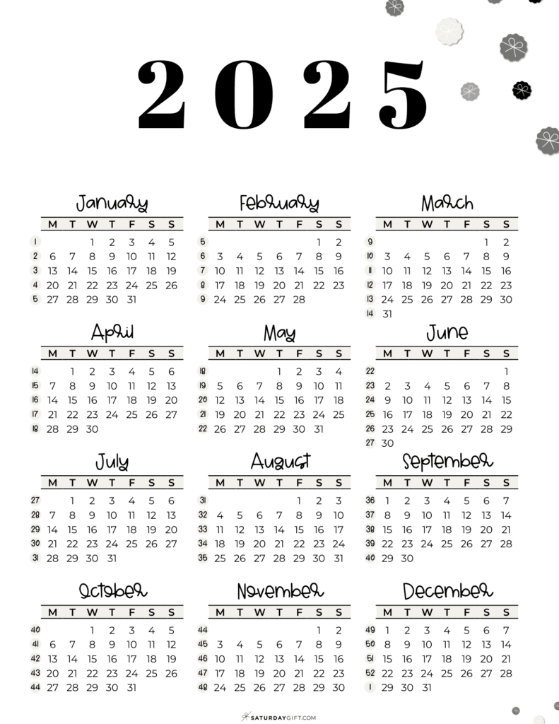 2025 Calendar Printable With Week Numbers Luca Faith