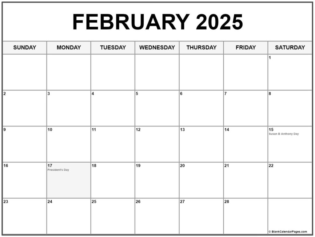 2025 February Calendar Printable With Holidays Template 2025 