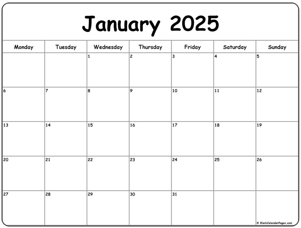 2025 January Calendar Blank Printable Template Thomas M Clifton