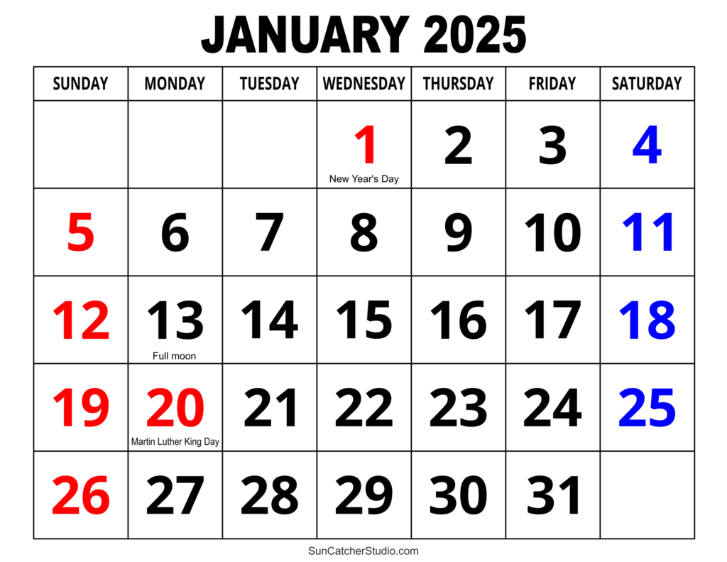 2025 January Calendar Printable Free Pdf Full List Thomas M Clifton