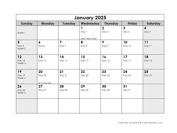 2025 Julian Calendar Free Printable Templates