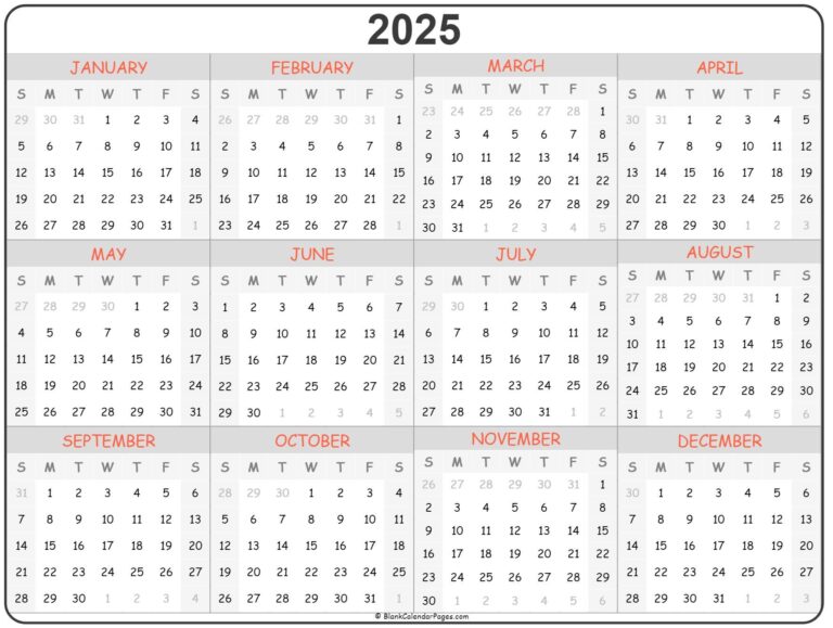 2025 Printable Calendar Printable Word Searches