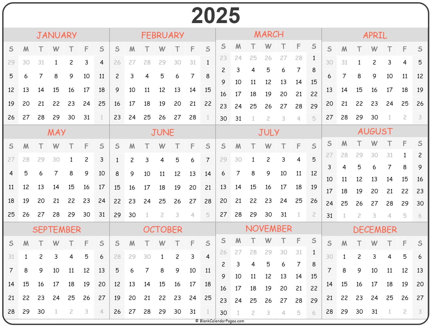 2025 Printable Calendar Printable Word Searches