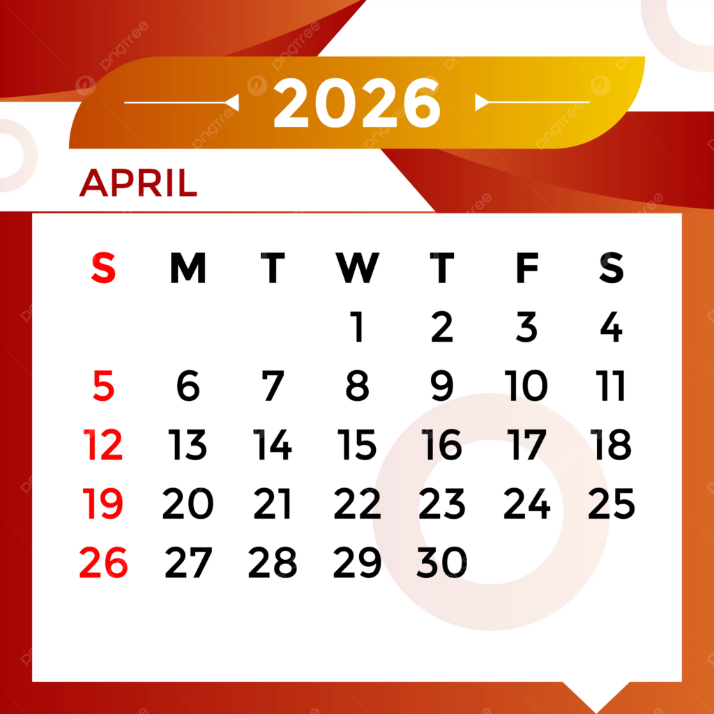 2026 April Month Calendar Vector Template Download On Pngtree