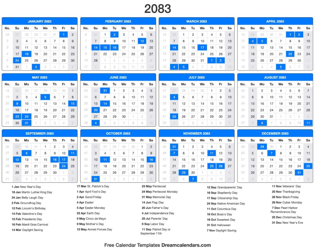 2083 Calendar