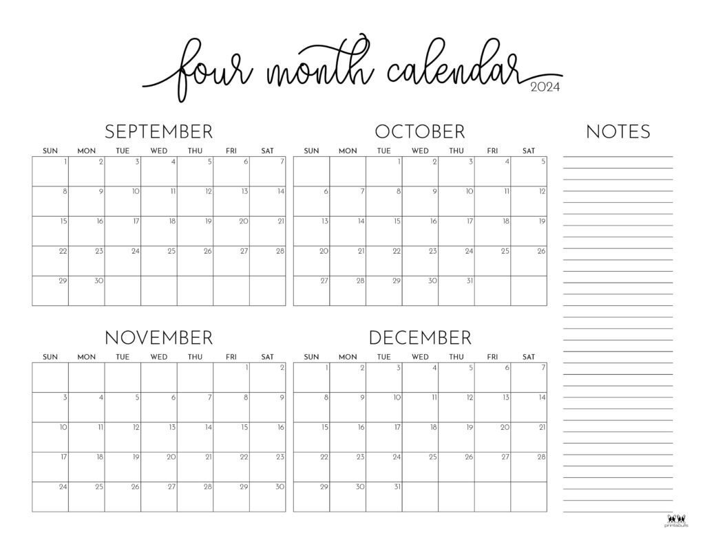 4 Month Printable Calendar 2025 September To December 2025 Talia Yasmin