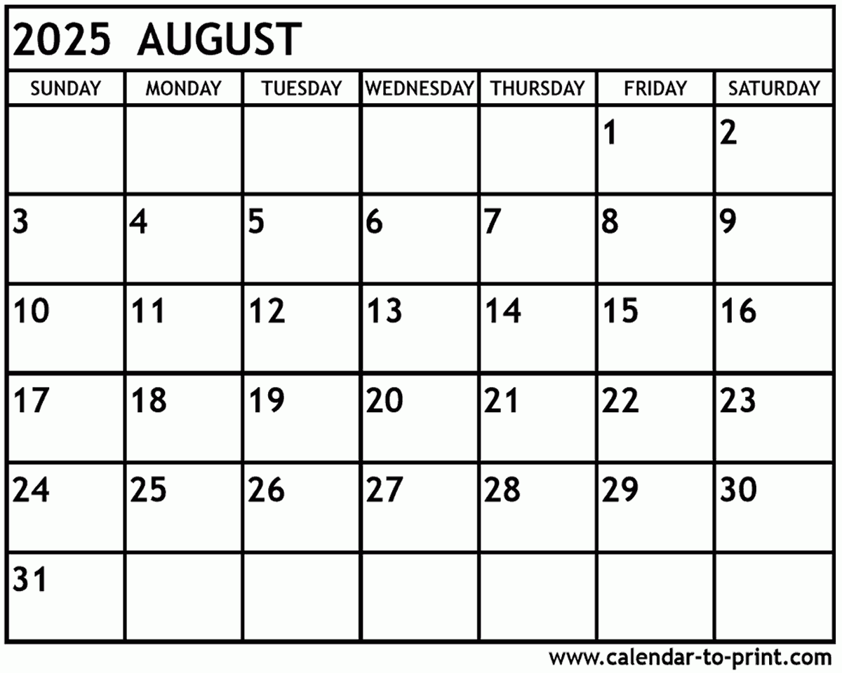 August 2025 Calendar Monthly Printable Mila Ruqayyah