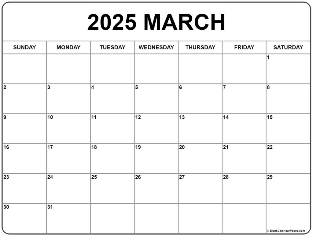 Blank 2025 March Calendar Matas Beau