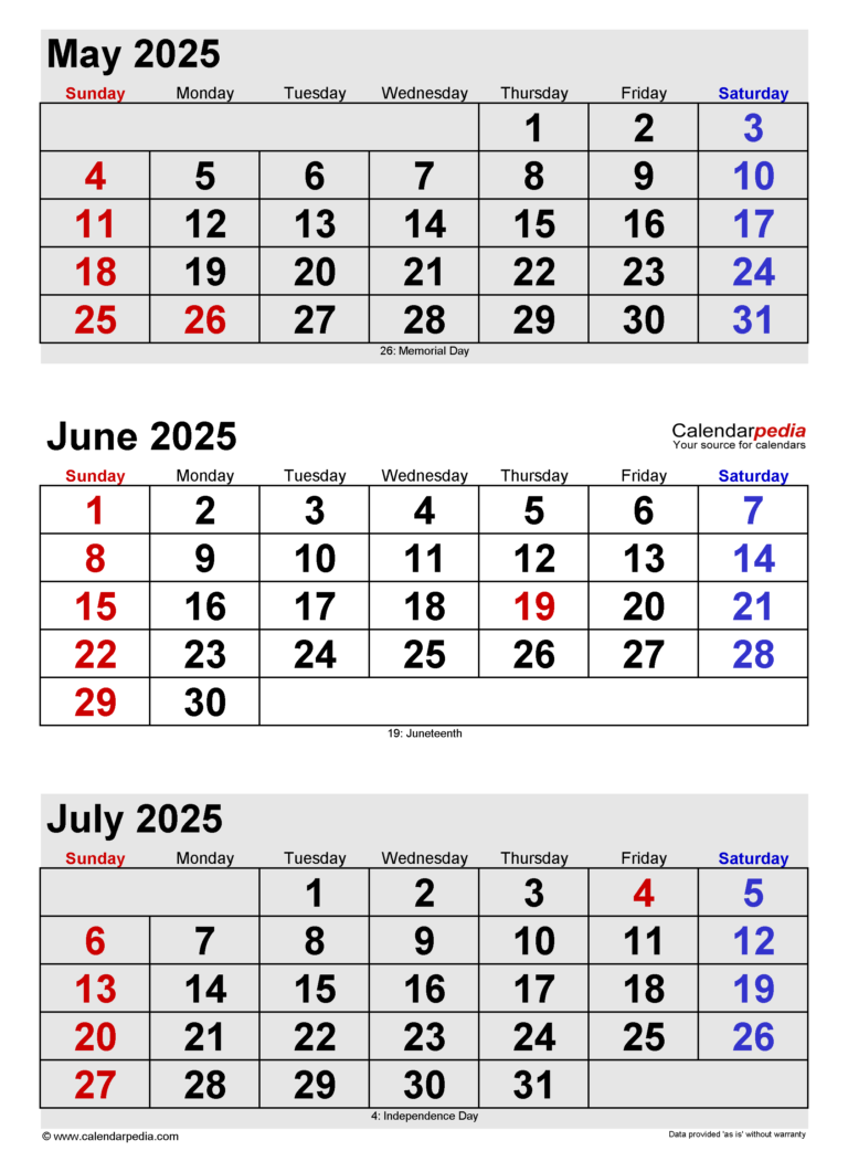 Blank Calendar For May June And July 2025 Gill Ernesta