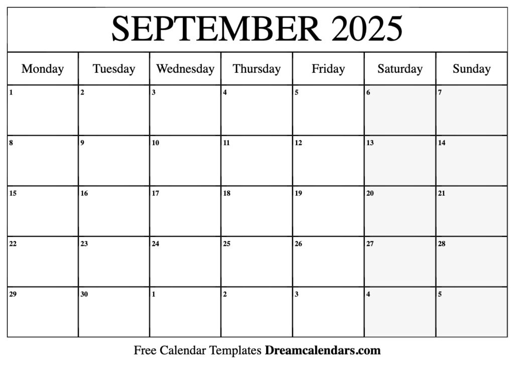 Blank Calendar September 2025 Printable Logan Ayman