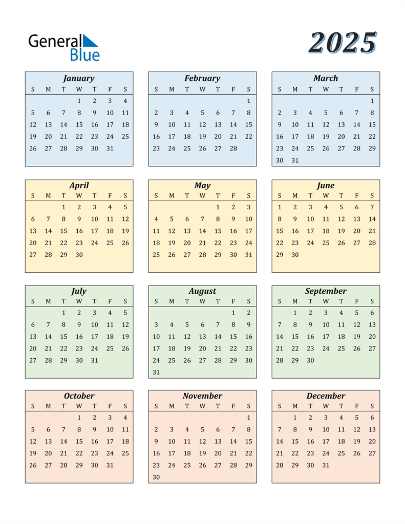 Calendar 2025 Word Santiago Caleb