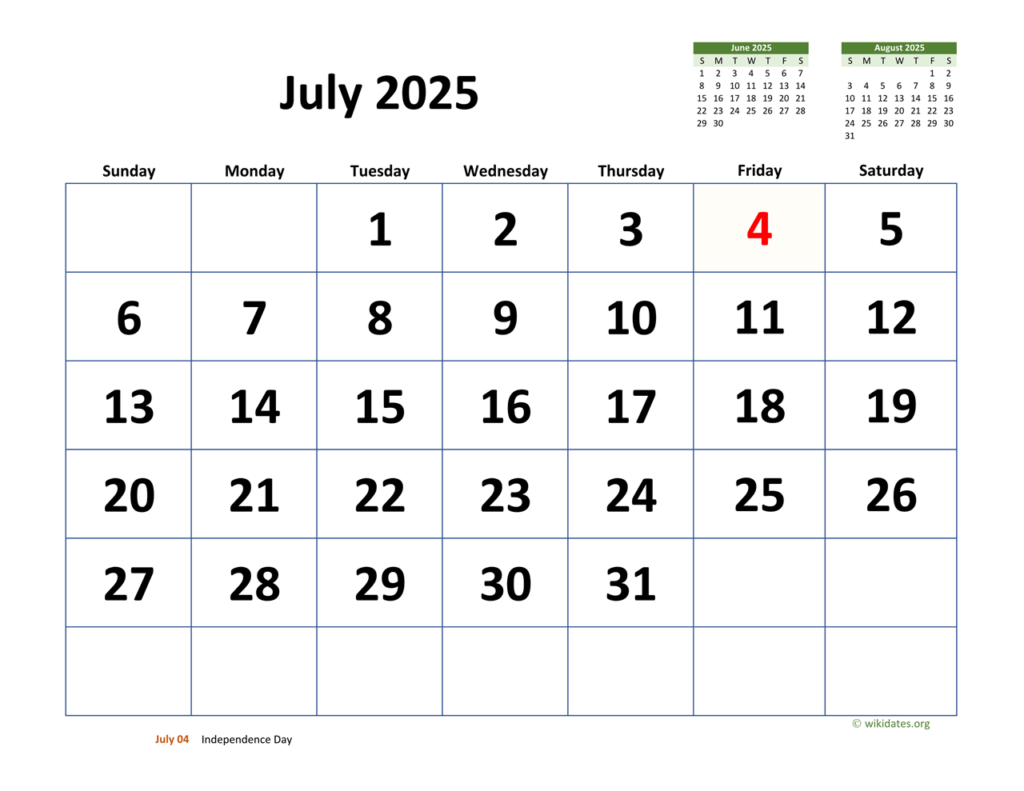 Calendar For July 2025 With Notes Aaliyah Skye