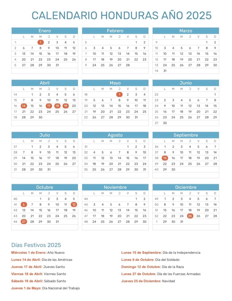 Calendario 2025 Honduras Con Feriados Calendrier 2025 2026 Gratuit