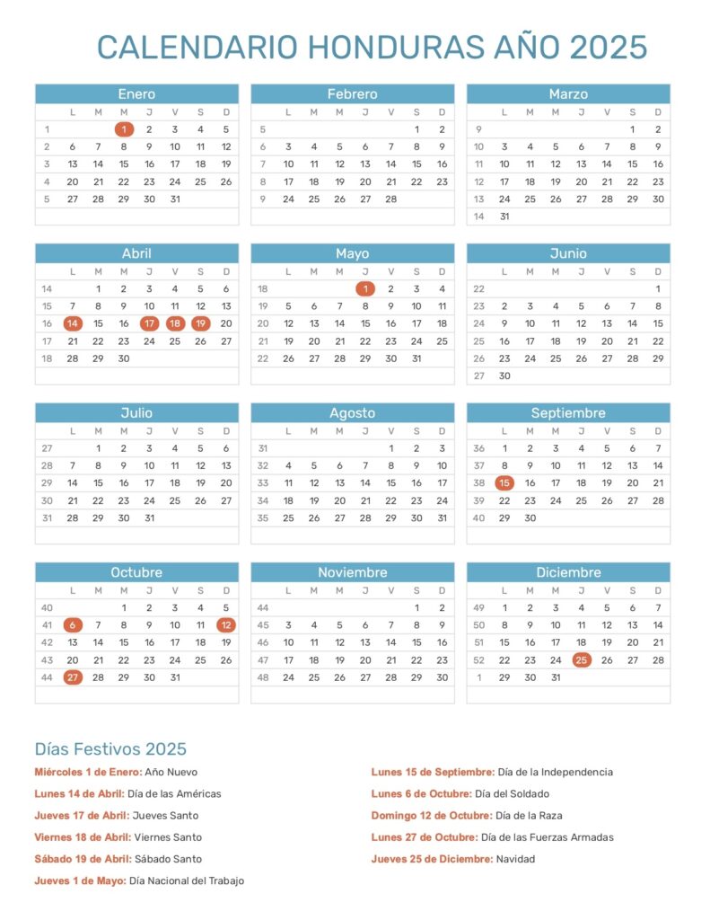 Calendario 2025 Honduras Con Feriados Calendrier 2025 2026 Gratuit