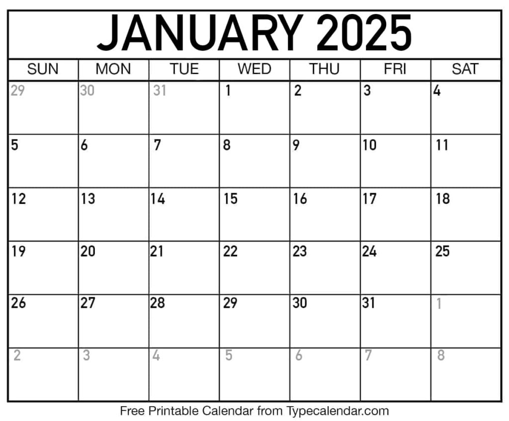 December 2025 January 2025 Printable Calendar 2025 Alina Grace