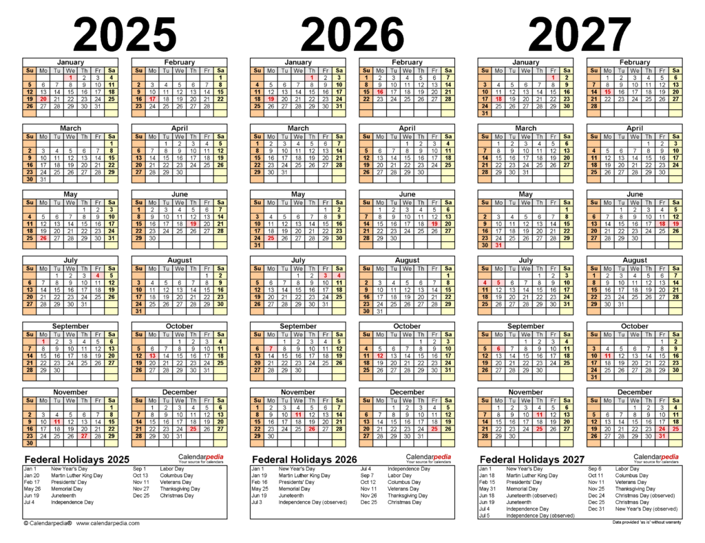 Free Printable Calendars For 2025 2026 And 2027 Calendar 2025 