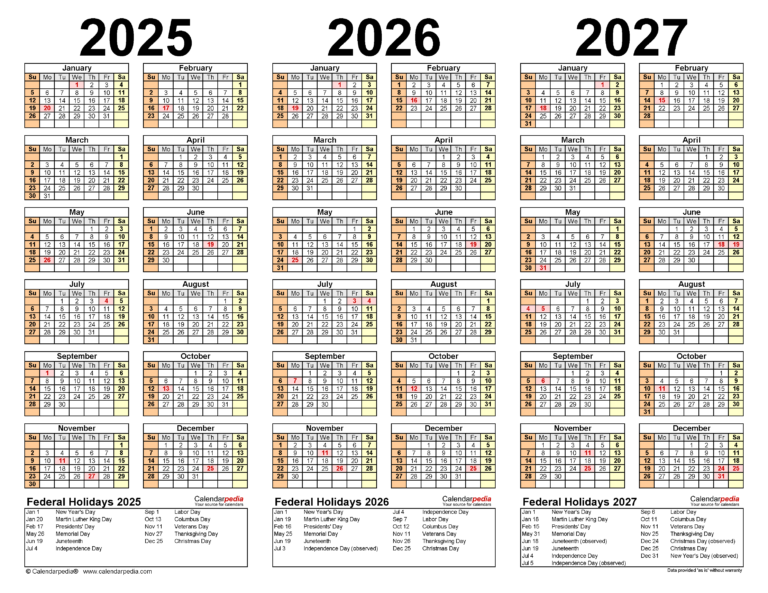 Free Printable Calendars For 2025 2026 And 2027 Calendar 2025 