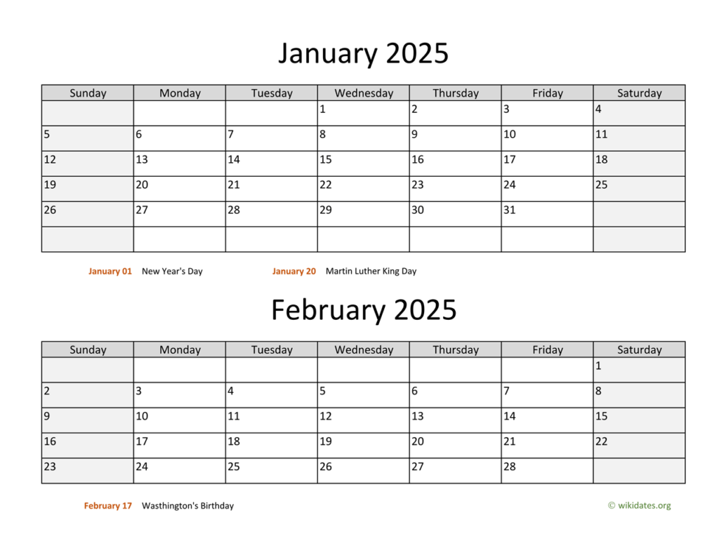 January 2025 Calendar And February 2025 Calendar Pdf Elinor Danyelle