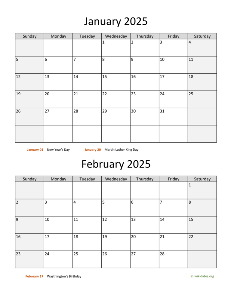 January 2025 Calendar And February 2025 Calendar Pdf Elinor Danyelle