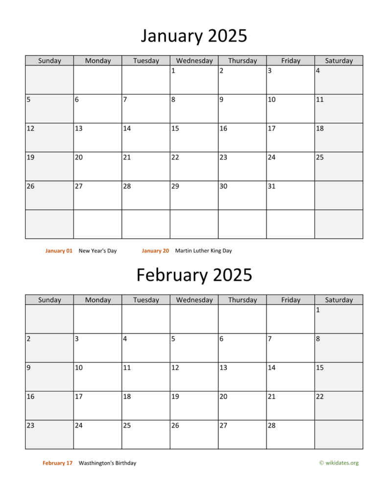 January 2025 Calendar And February 2025 Calendar Pdf Elinor Danyelle