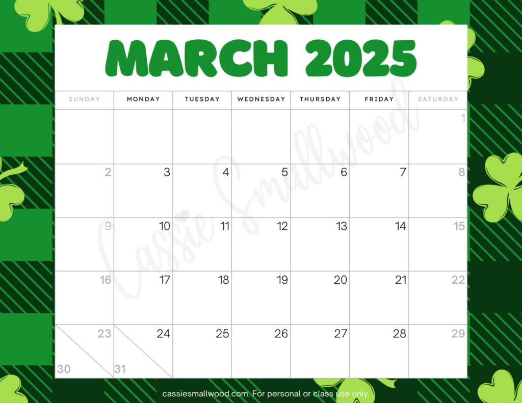 March 2025 Calendar Cassie Smallwood