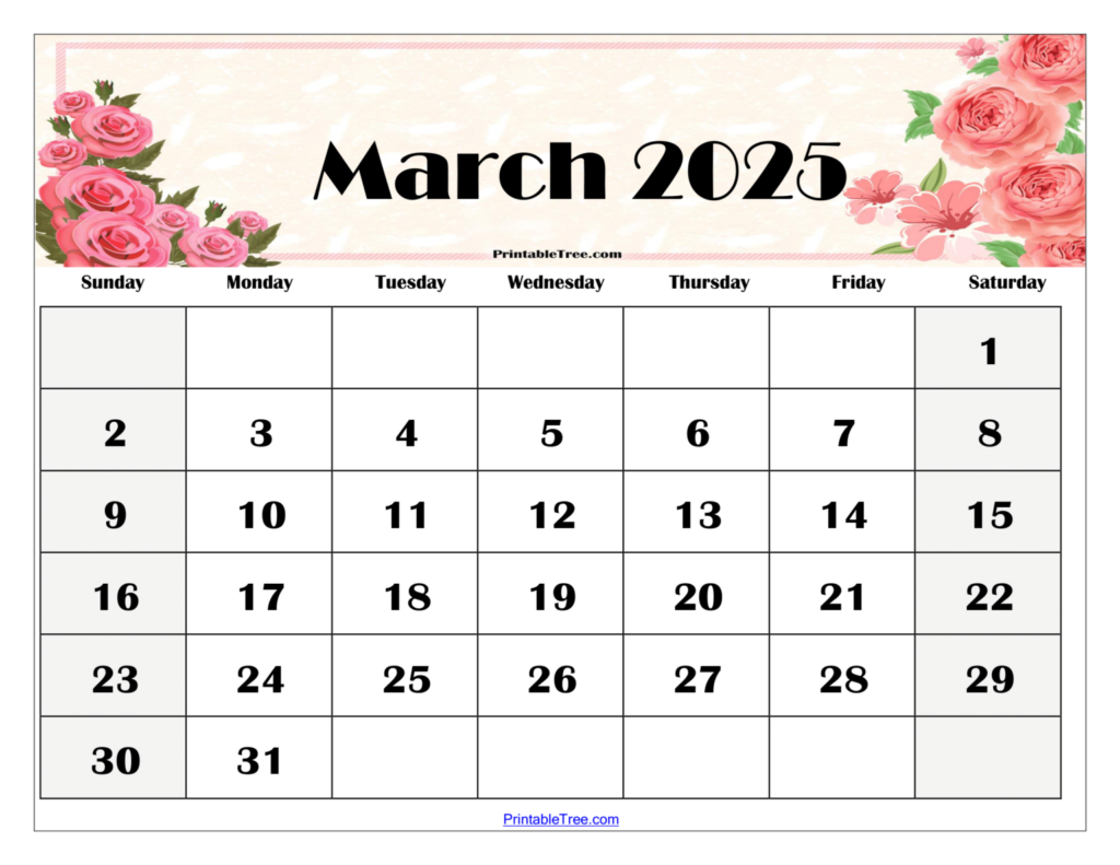 March 2025 Calendar Printable PDF Template With Holidays