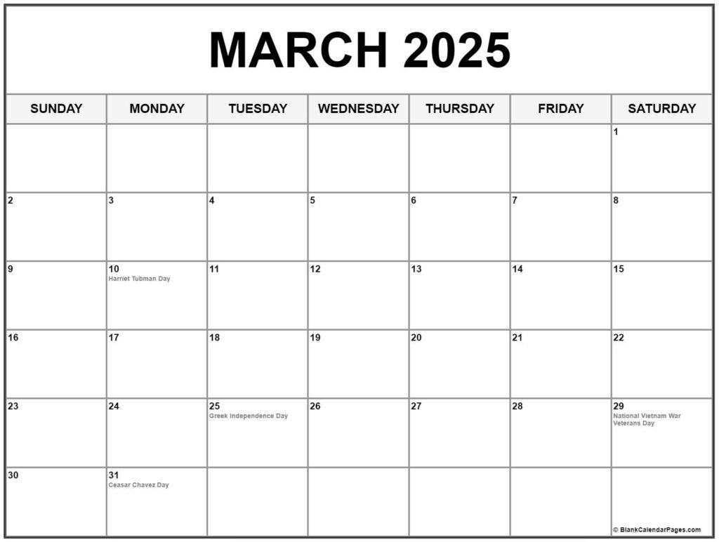 March 2025 Holiday Calendar Pavla Chelsey