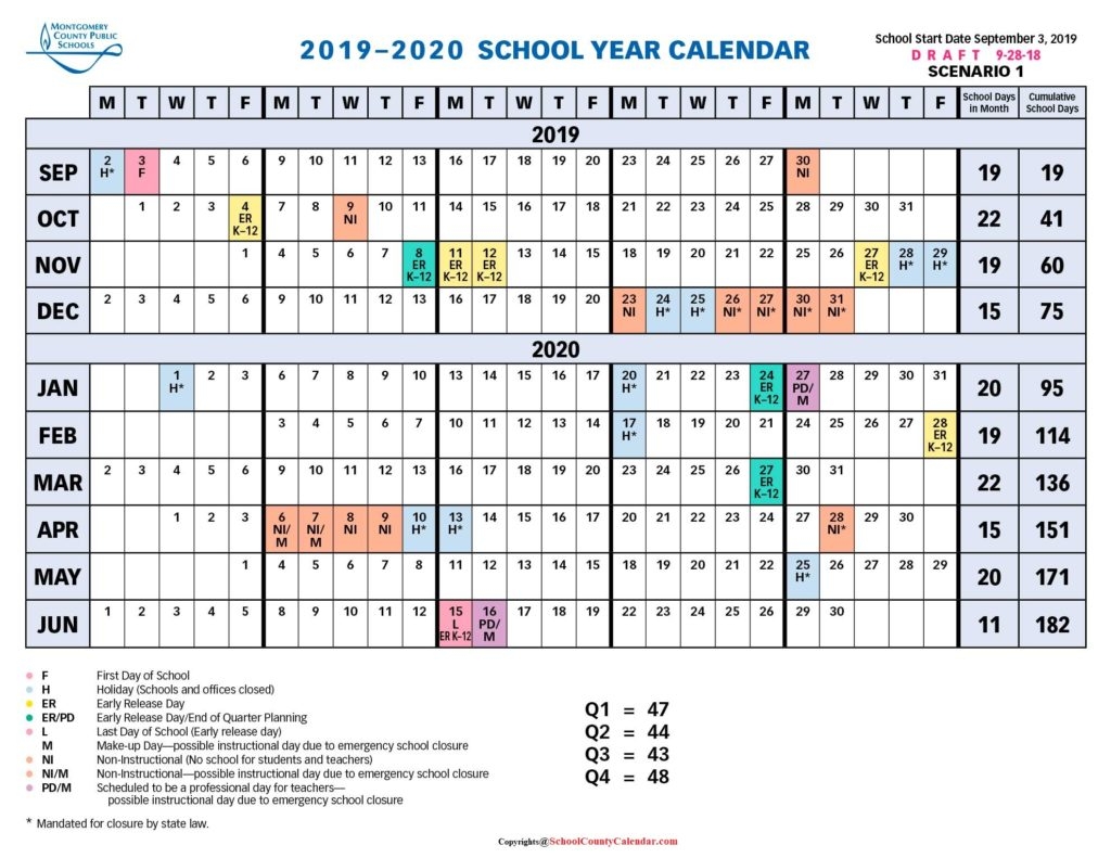 Montgomery County Public Schools Calendar County School Calendar