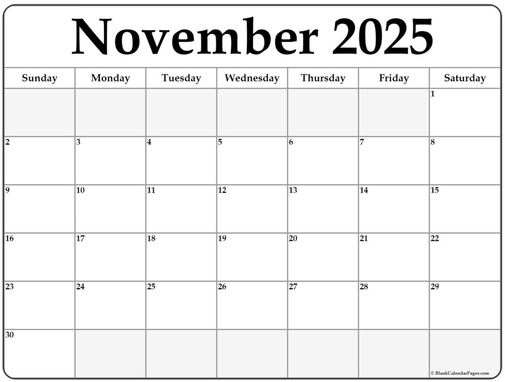 November 2025 Calendar Free Printable Calendars