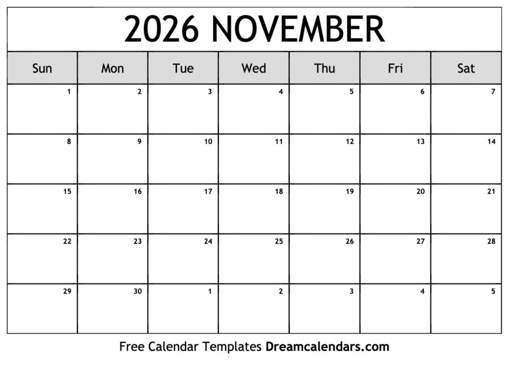 November 2026 Calendar Free Printable With Holidays And Observances