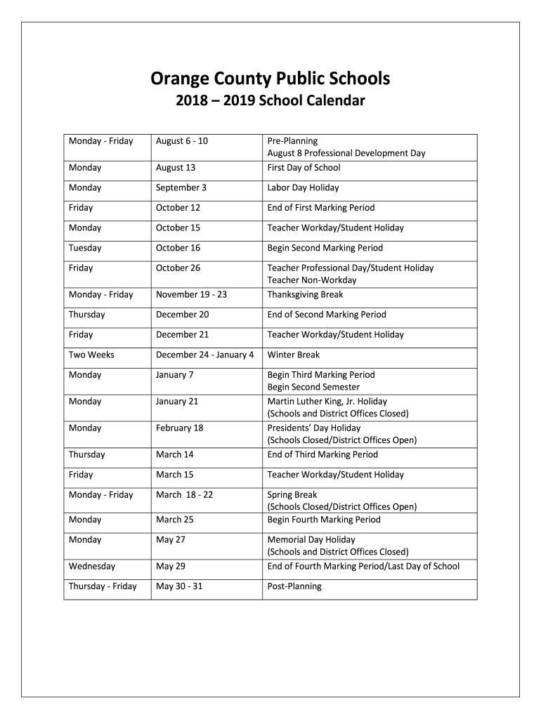 Ocps Holiday Calendar