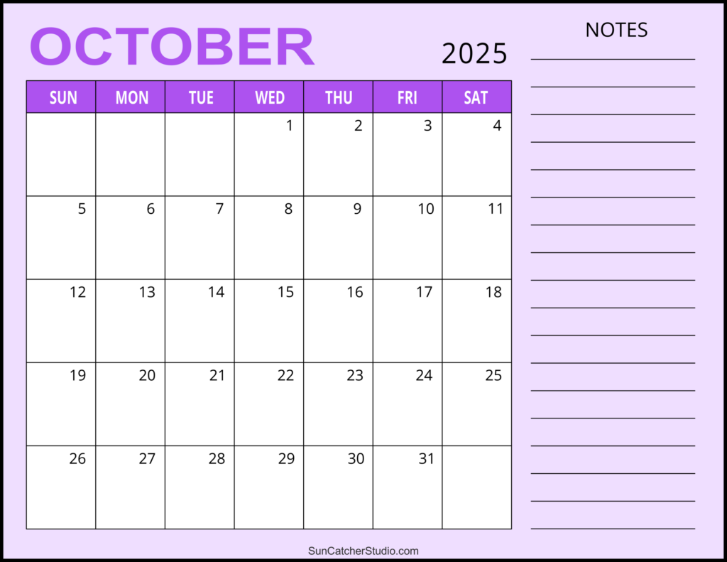 October 2025 Calendar Free Printable DIY Projects Patterns 