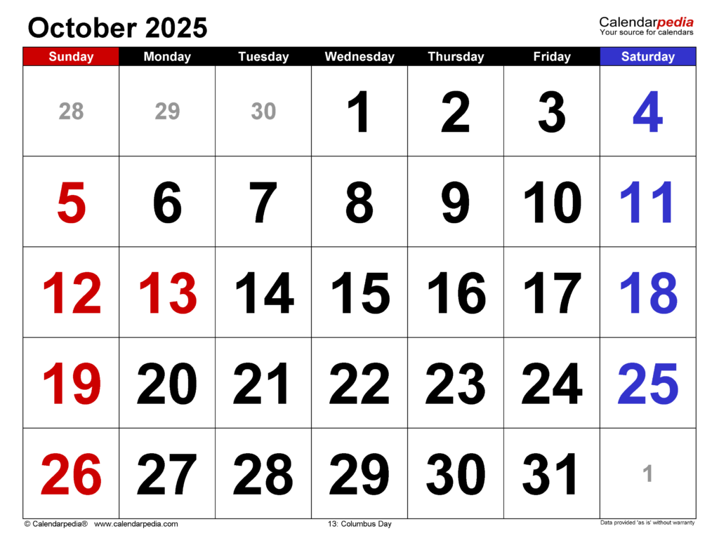 October 2025 Calendar Free Printable Unbelievable 2025 Monthly 