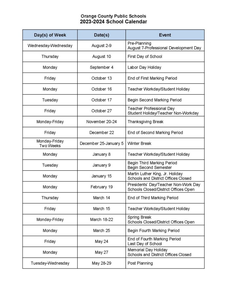 Orange County Public Schools Calendar 2025 26 Jonah Idris