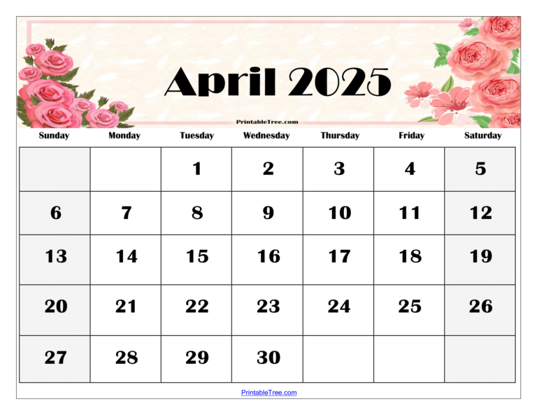 Printable April 2025 Calendar Floral Sadie Hiba