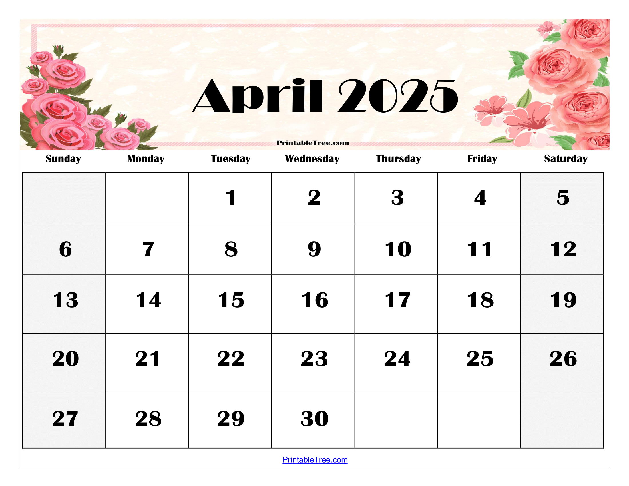 Printable April 2025 Calendar Floral Sadie Hiba